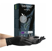 Перчатки «BENOVY» нитриловые текстурированные, цвет черный, р. L, 50 пар/уп.